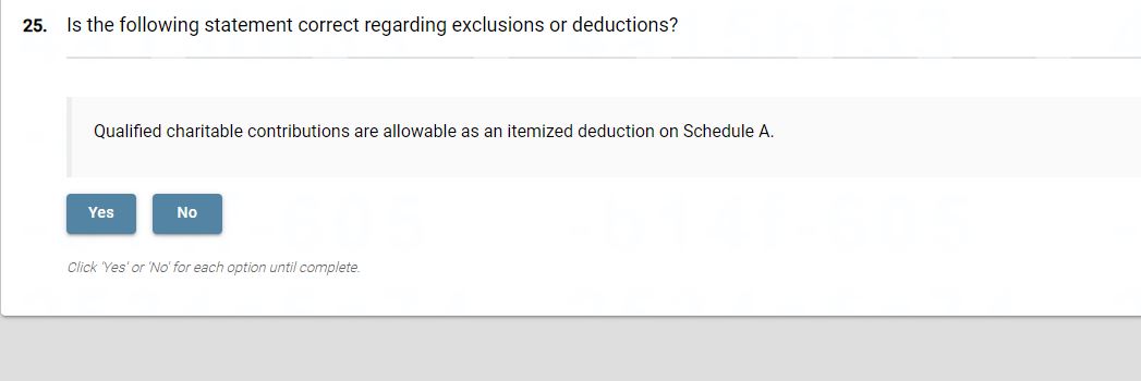  Is the following statement correct regarding exclusions or deductions? Qualified charitable