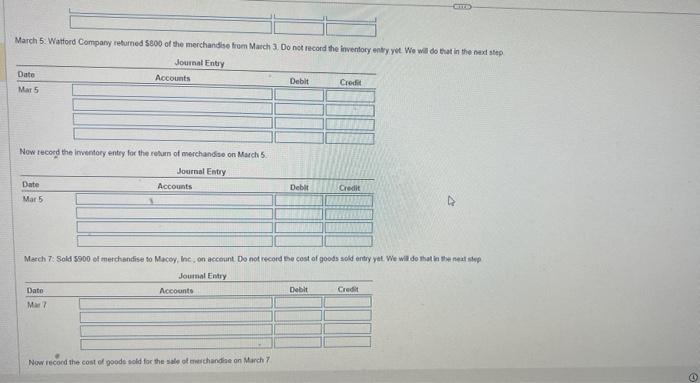 on March 3. \begin{tabular}{lll} \multicolumn{1}{c}{ Sournal Latry } \\ Accounts & Celit