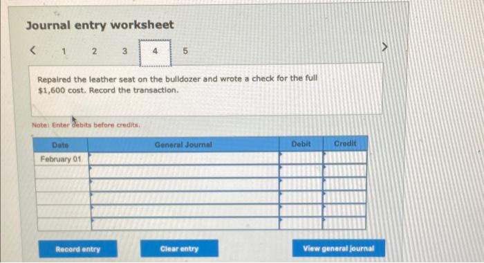 Construction entered into the following transactions during a recent year. January 2