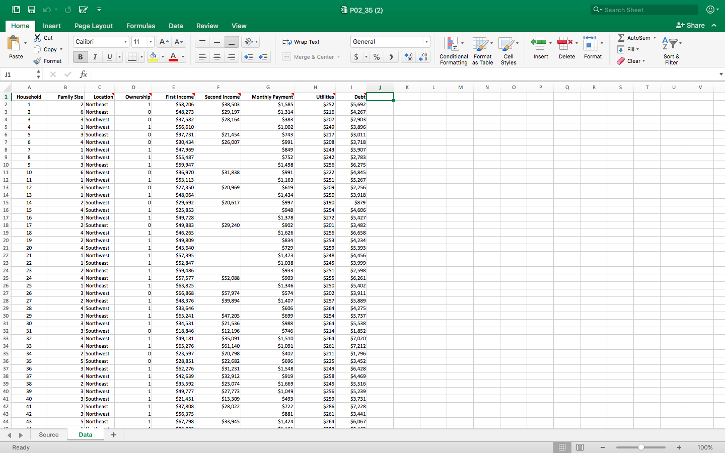 Question 2: The file P02_35.xlsx contains data from a survey of 500