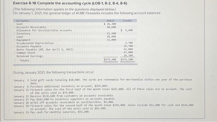  Exercise 8-18 complete the accounting cycle (LO8-1,8-2,8-4,8-6 Please assist Exercise 8-18