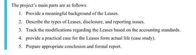  please solve this a question The project's main parts are as