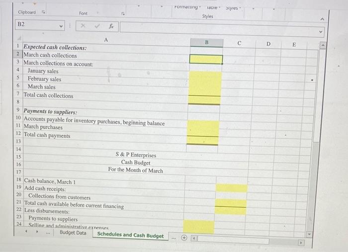 prepare the Cash Budget and the related Schedules for Expected cash collections