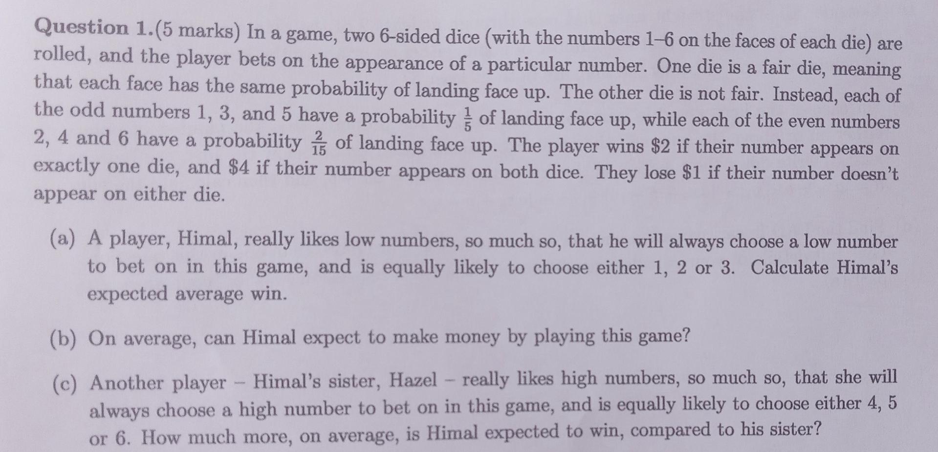 Question 1 please with working out. Question 1.(5 marks) In a