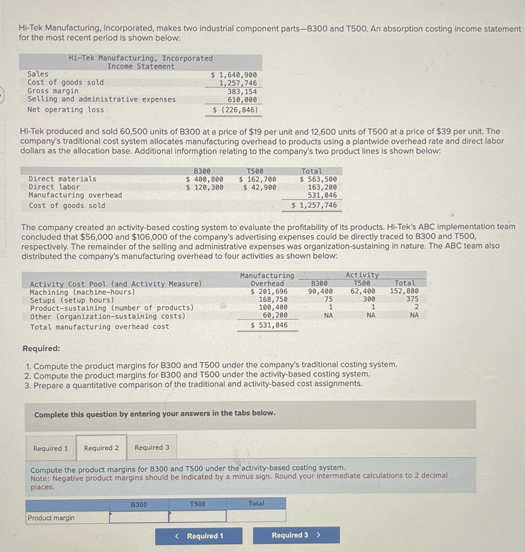 Please compute #2 completely. Hi-Tek Manufacturing, Incorporated, makes two industrial component