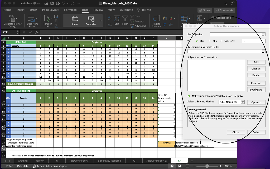 How should the Solver Parameters be filled to answer the following? Office