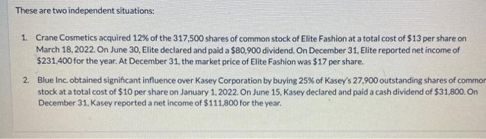 in Shane Corporation for $160,100. At December 31 , Shane declared and