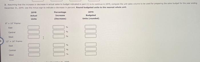were reported for the year Unit Sales 8" x 10" 12" X