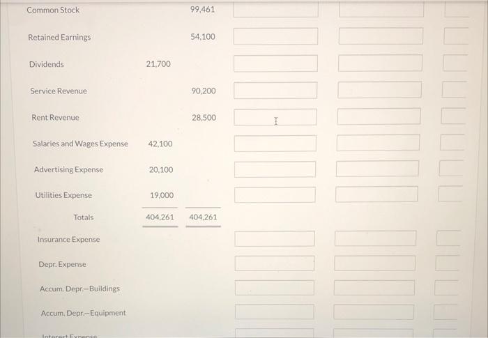 trial balance and adjusted trial balance columns of the worksheet at the