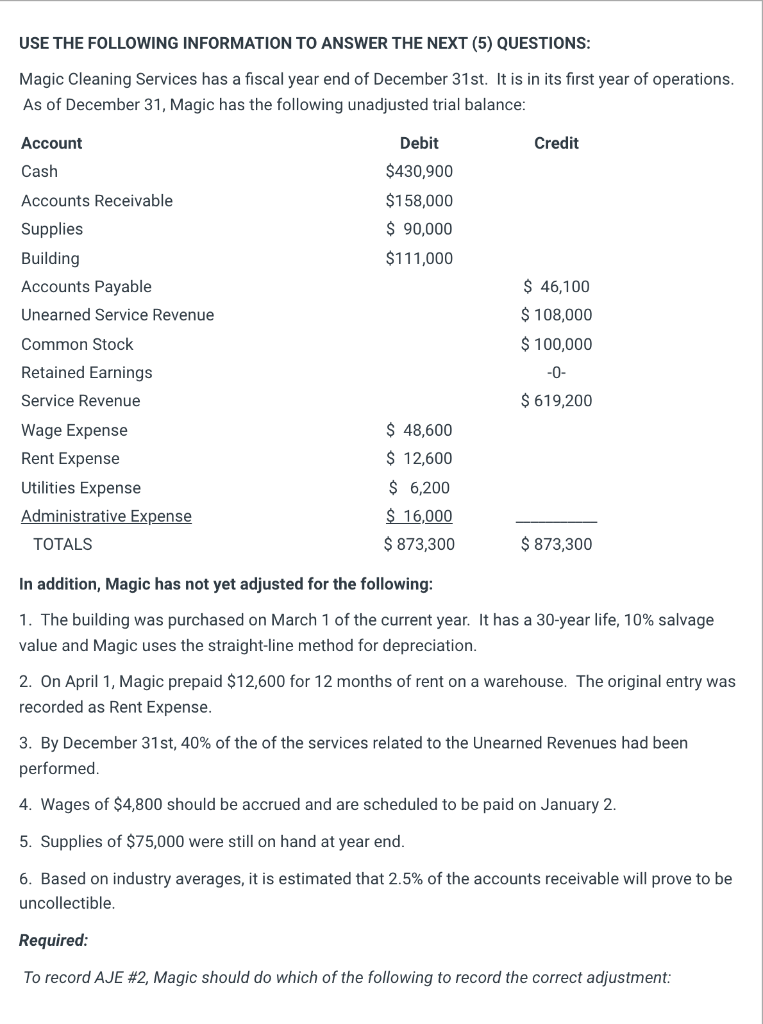  a. Using the information presented above for Magic Cleaning Services, determine