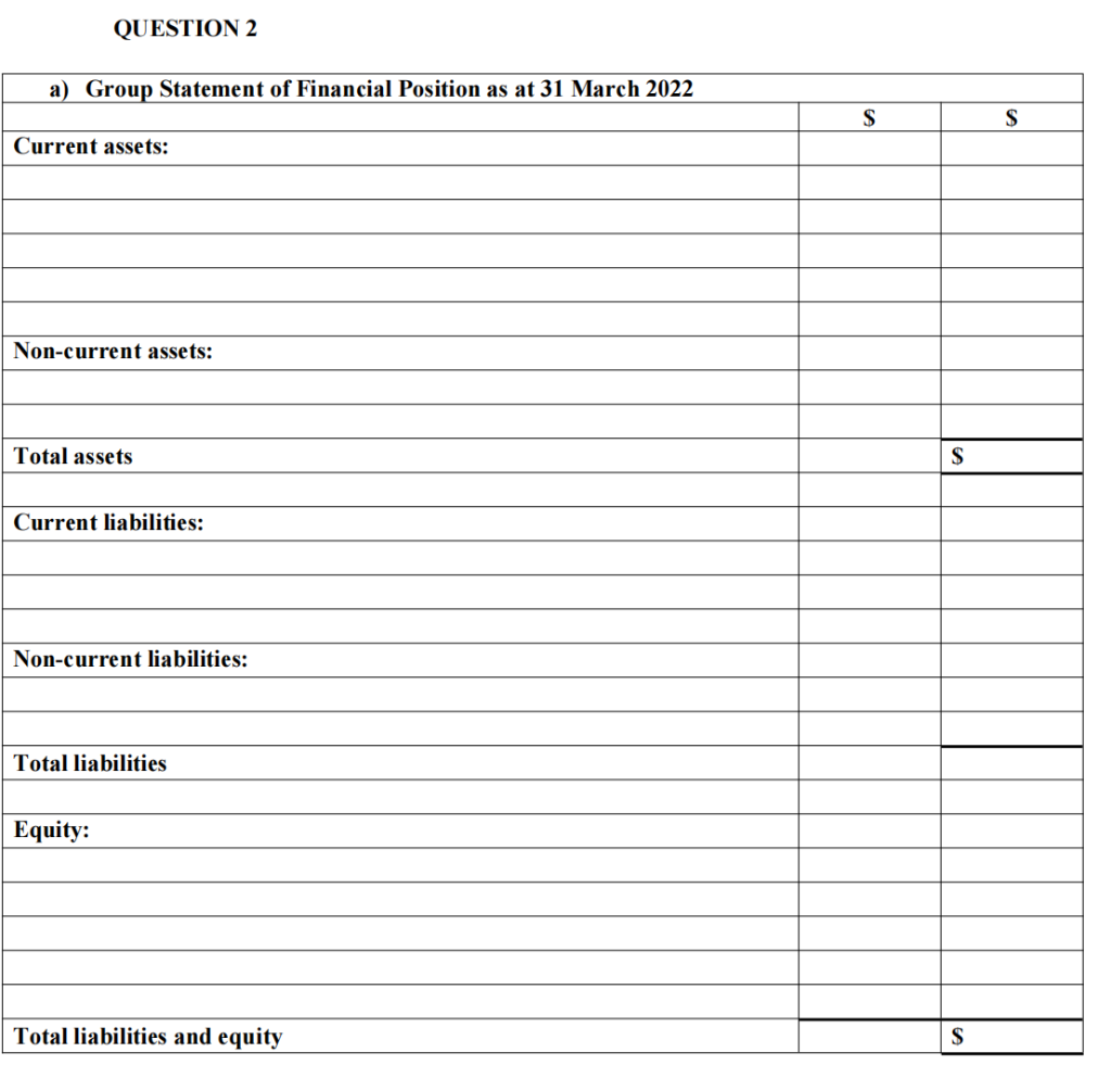 say thing else extra. QUESTION 2 The following financial information of Sub