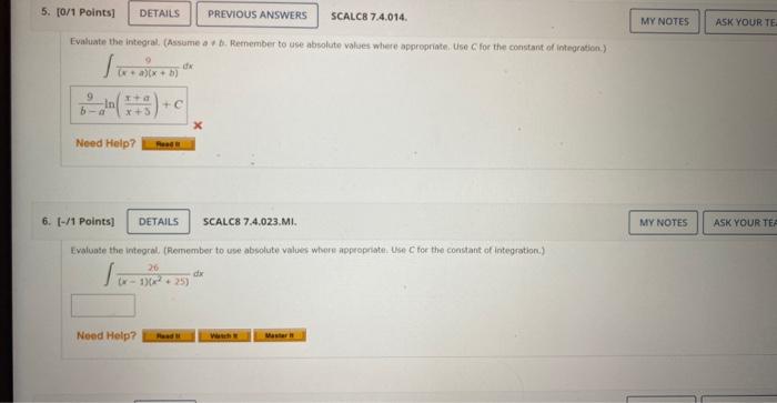 C for the constant of integration.) x1x4dx SCALC8 7.4.009. Evaluate the integral.