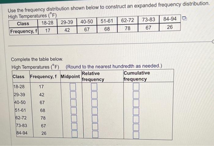  Use the frequency distribution shown below to construct an expanded frequency