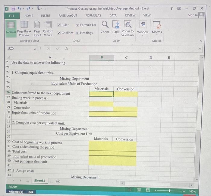 provided data related to its mixing department for the month of July.