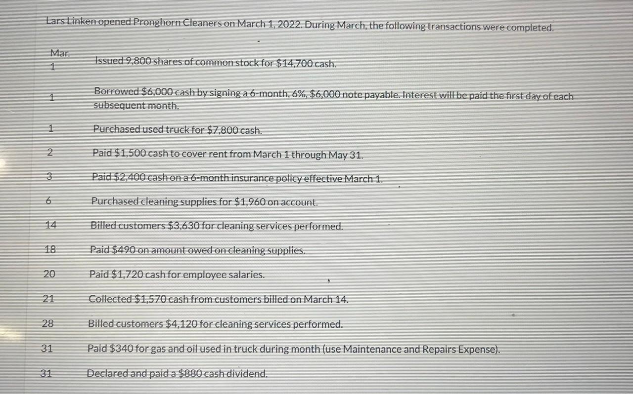 please help with the post closing trial balance Lars Linken opened Pronghorn