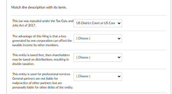  Options are: AMT Subchapter K Cafeteria Plan Free Transferability LLC Small