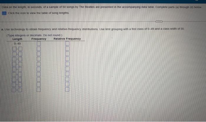 stats help please see question and table! Data on the length, in