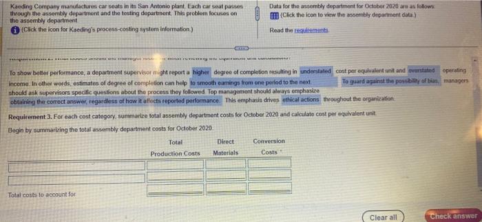 please complete part 3,4 and 5. Requirement 3. For each cost category,