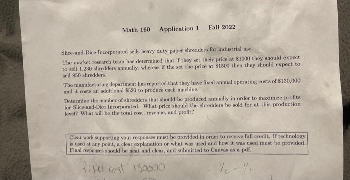  Business Math 160If possible please complete with work using supply and