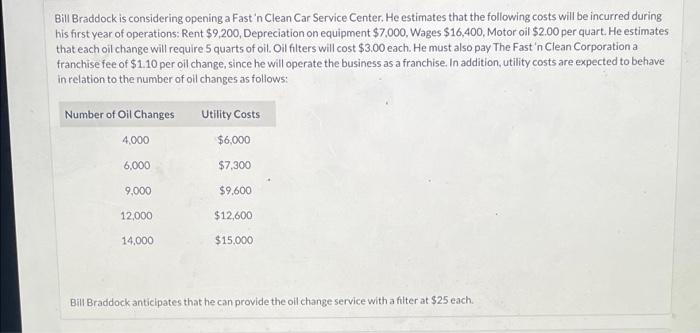 part c pleaze Bill Braddock is considering opening a Fast 'n Clean