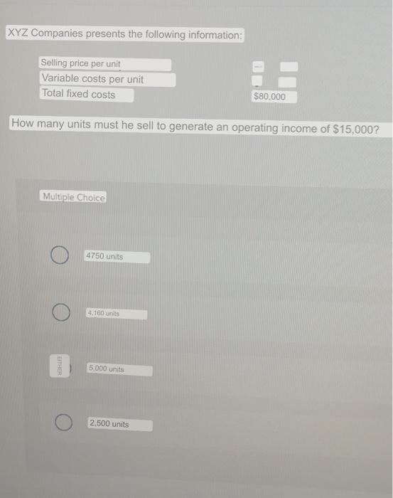  Thats literally the whole question Selling - 40Variable - 20 XYZ