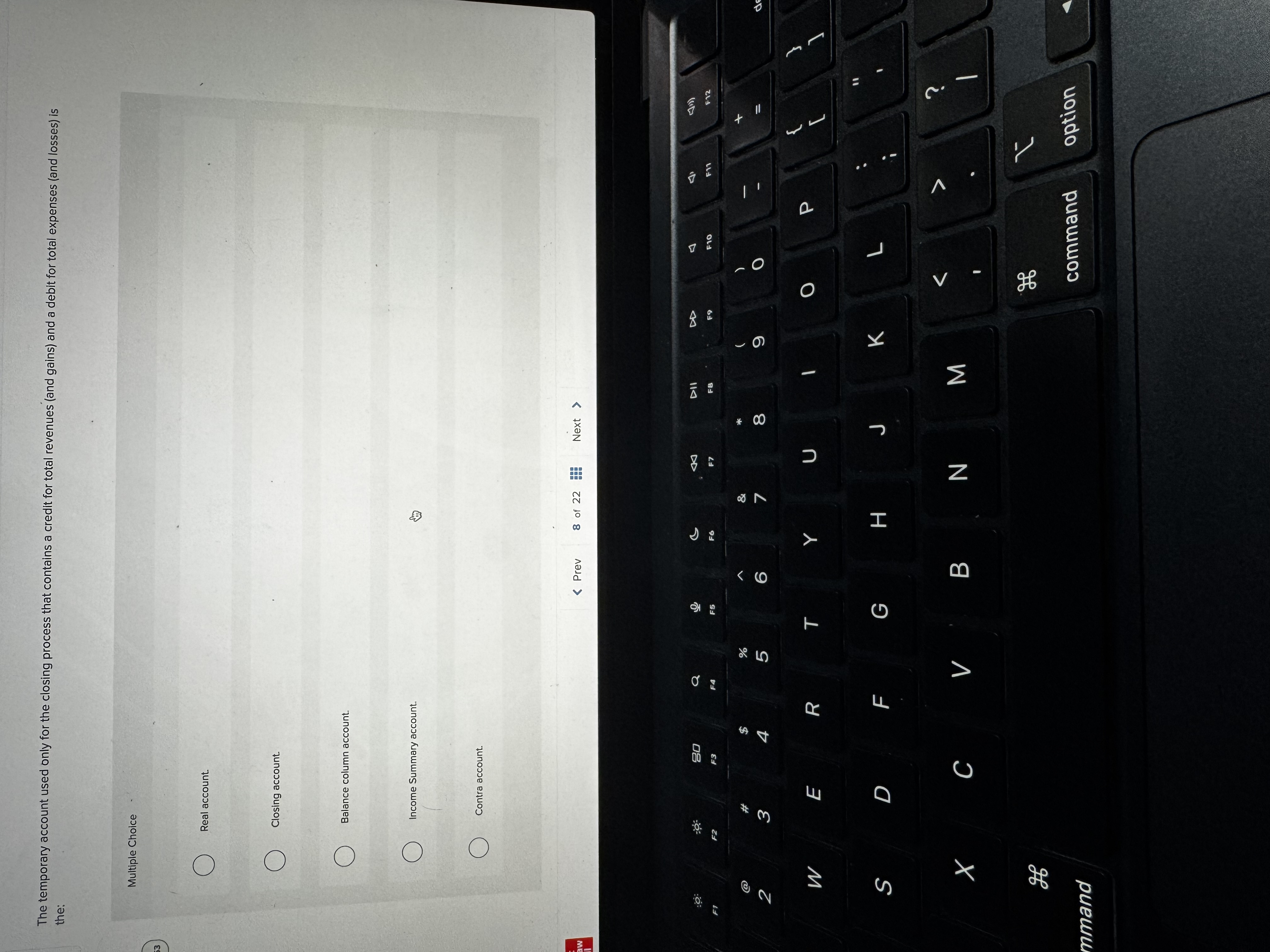  The temporary account used only for the closing process that contains