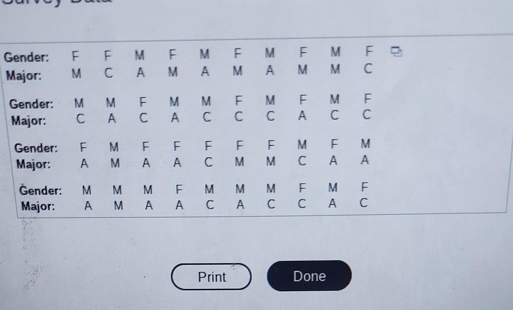 a survey of 40 college students majoring in business: What is your