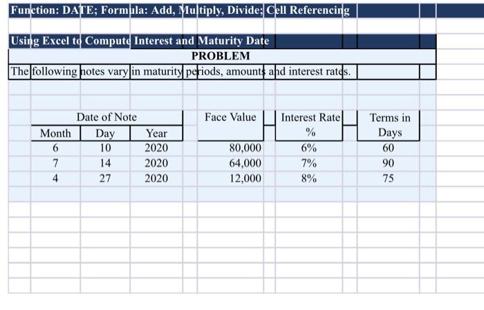 excel Function: DATE; Formula: Add, Multiply, Divide; Cell Referencing Using Excel to