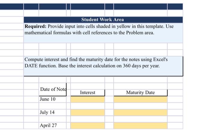 Compute Interest and Maturity Date PROBLEM The following notes vary in maturity