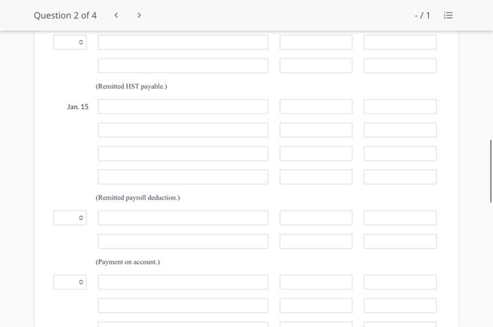 El Payable HST Payable Income Tax Payable Unearned Revenue Vacation Pay Payable