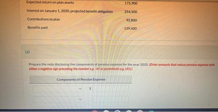 following information relative to its defined benefit pension plan. Prepare the note