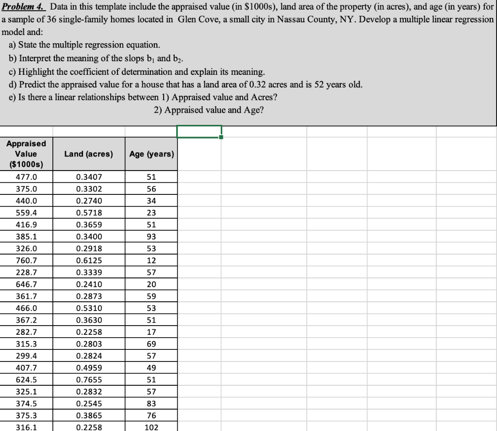SOLVE USING EXCEL SHOW STEP BY STEP Problem 4. Data in this