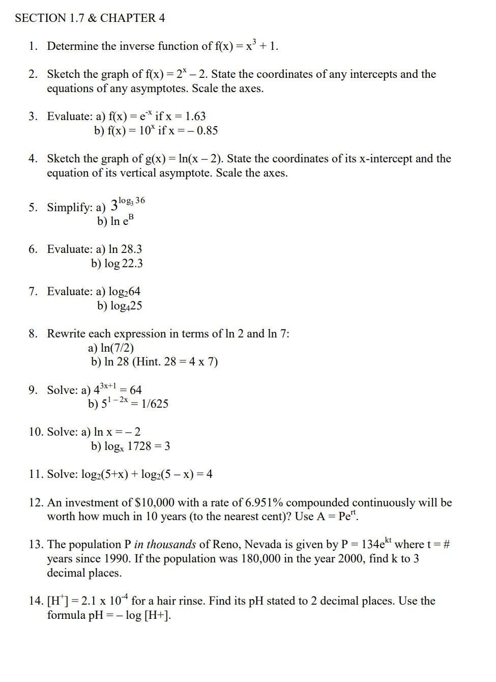 Help me solve all these problems plz. thank you! SECTION 1.7 \&