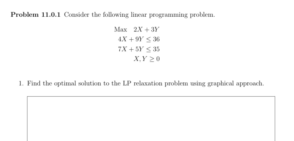  Problem 11.0.1 Consider the following linear programming problem. Max 2X +