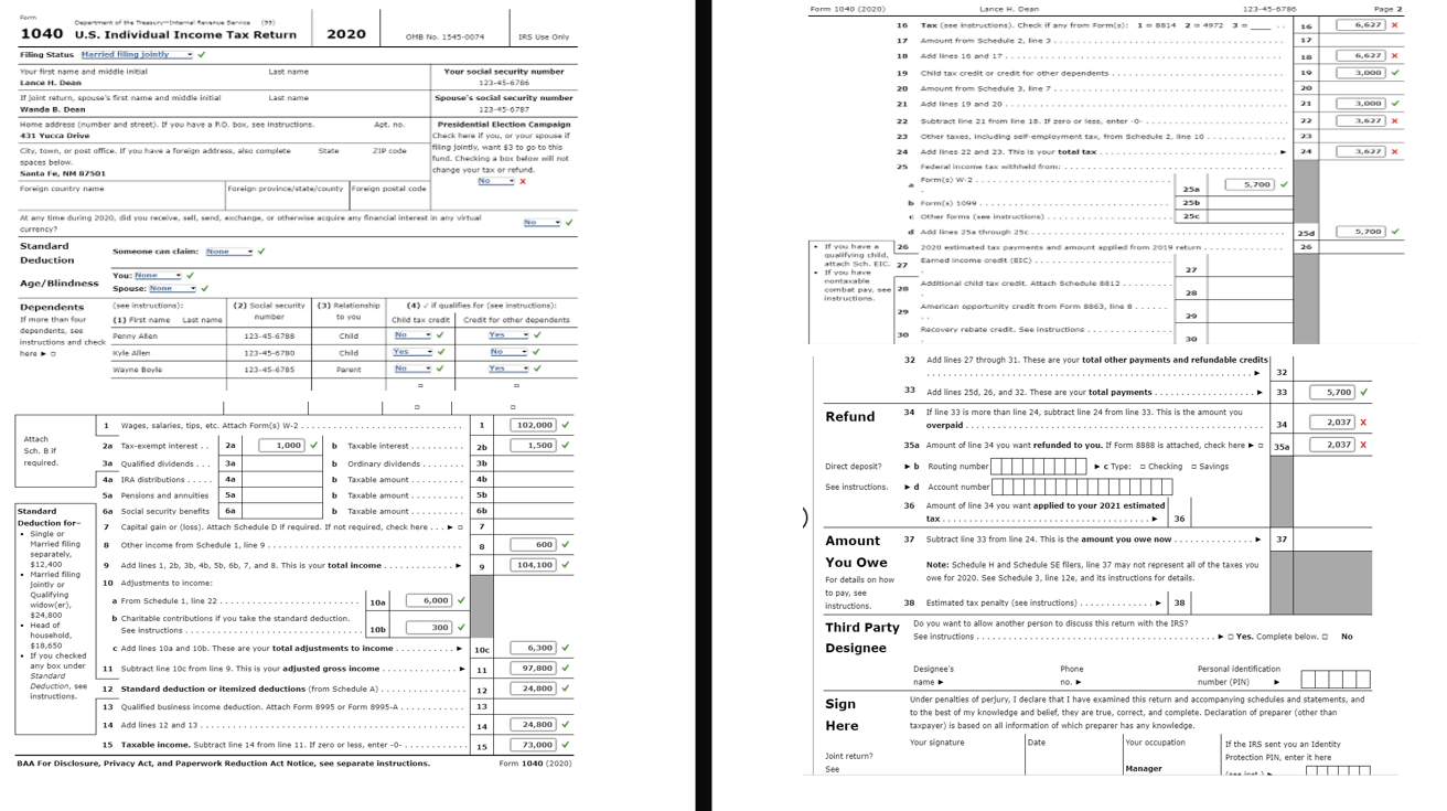 Could use some assistance transferring some data over to a Form 1040.