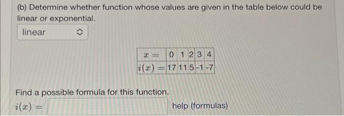  (b) Determine whether function whose values are given in the table