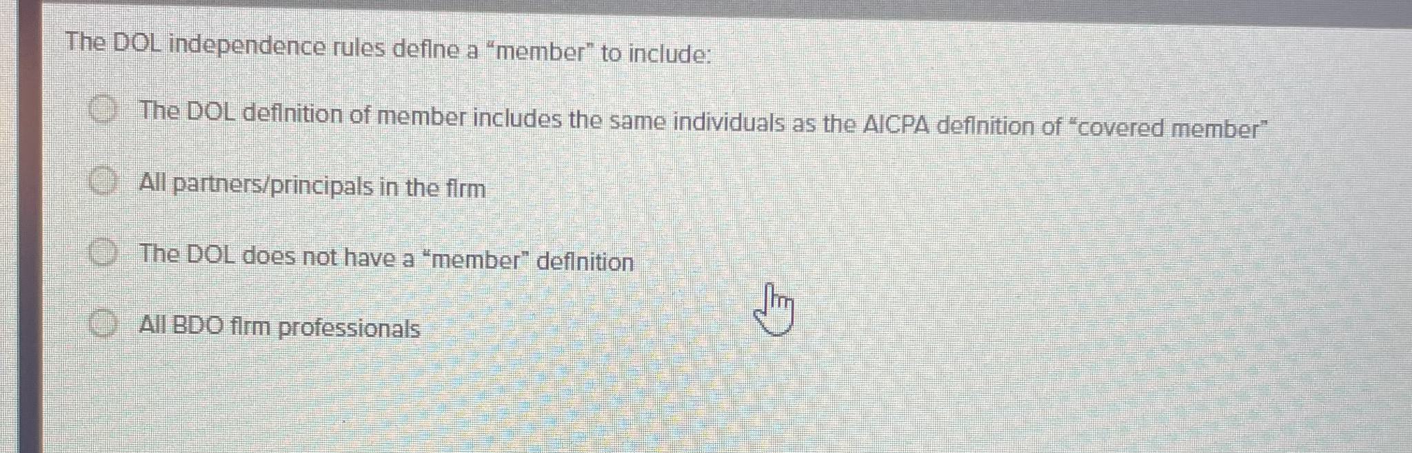  The DOL independence rules define a "member" to include: The DOL
