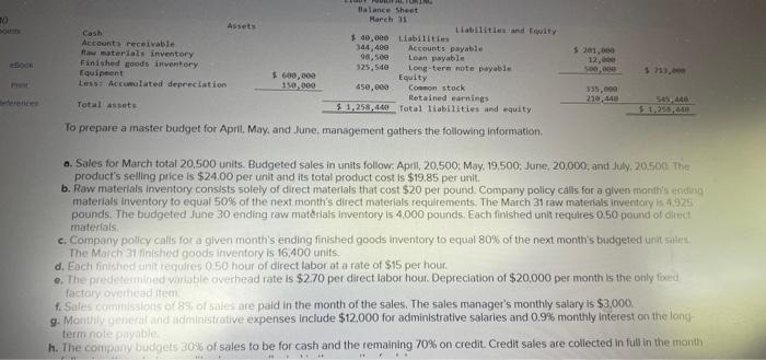  please answer part 8-12 To prepare a master budget for April,