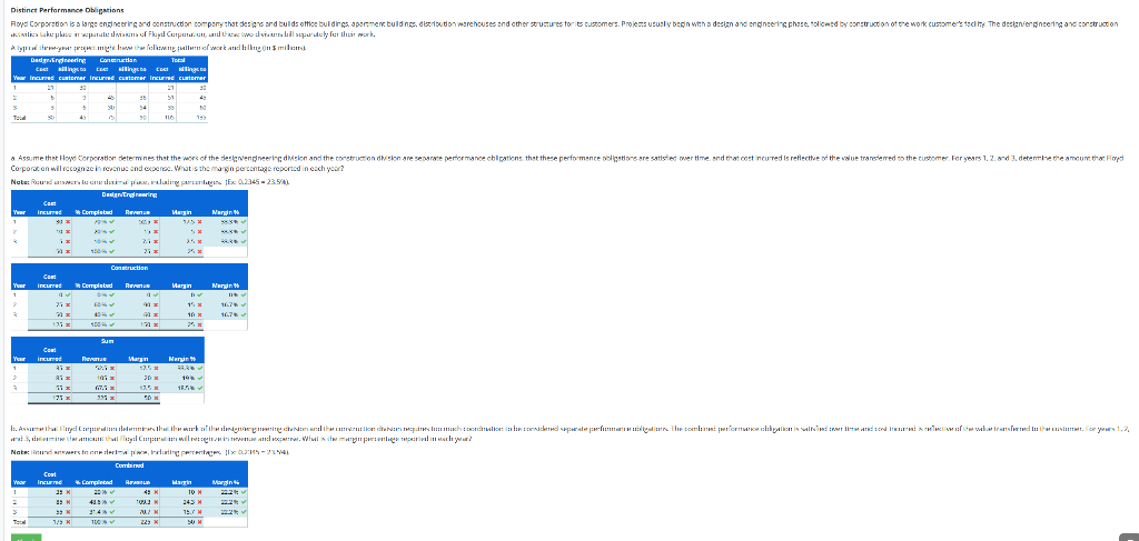 Distinct Performance Obligations Floyd Corporation is a large engineering and construction company