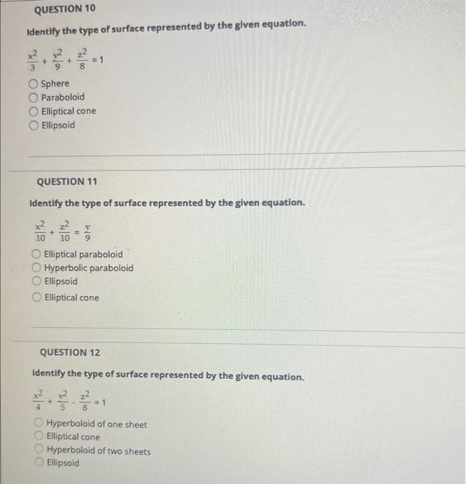  Identify the type of surface represented by the given equation. 3x2+9y2+8z2=1