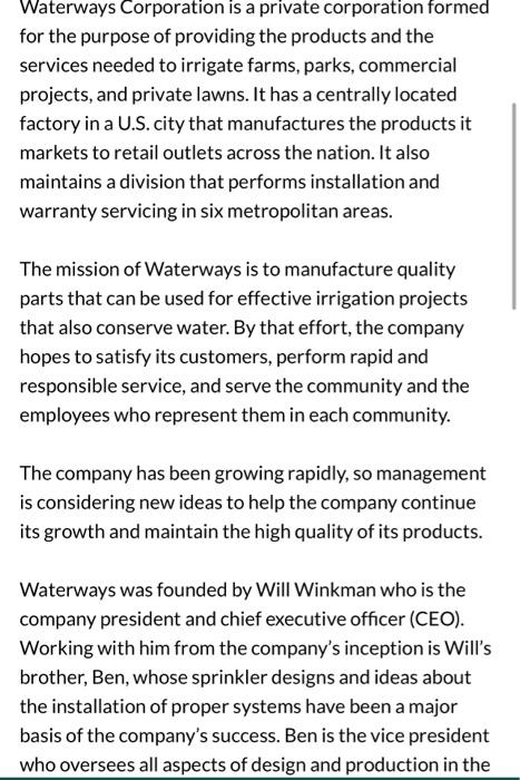 case study plz need to be look like last pic Waterways Corporation