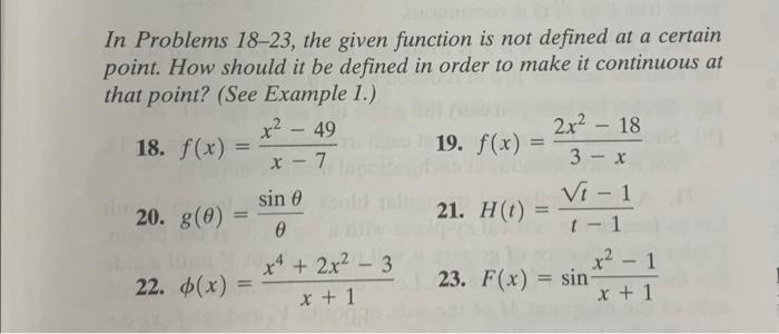 Q20 In Problems 18-23, the given function is not defined at a