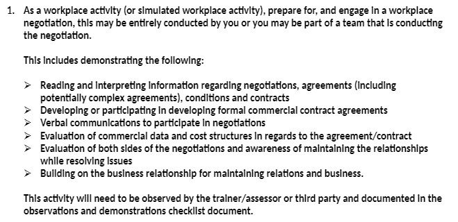 1. As a workplace activity (or simulated workplace activity), prepare for,