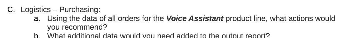  C. Logistics - Purchasing: a. Using the data of all orders