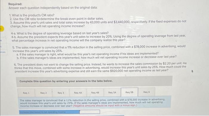 point in doltar sales. 3. Assume this year's unit sales and total