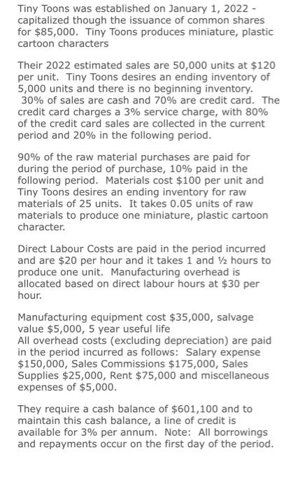 kindly solve from ques 4 to 14 Tiny Toons was established on