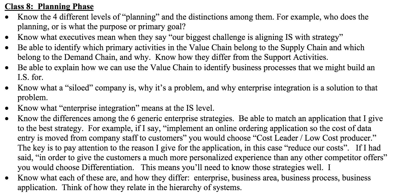 Class 8: Planning Phase 0 Know the 4 different levels of