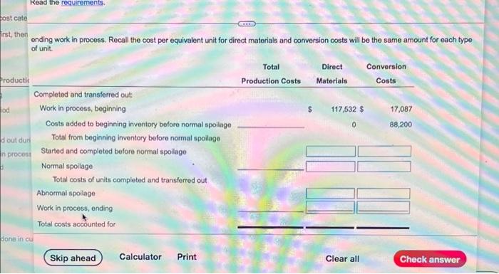 the FIFO method of process conting Summary data and weighted average data