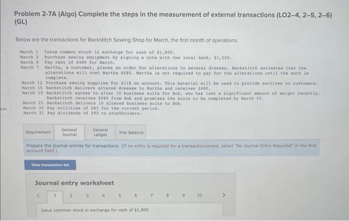 Can someone help? Problem 2-7A (Algo) Complete the steps in the measurement