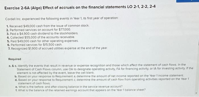need help with question 2 Exercise 2-6A (Algo) Effect of accruals on